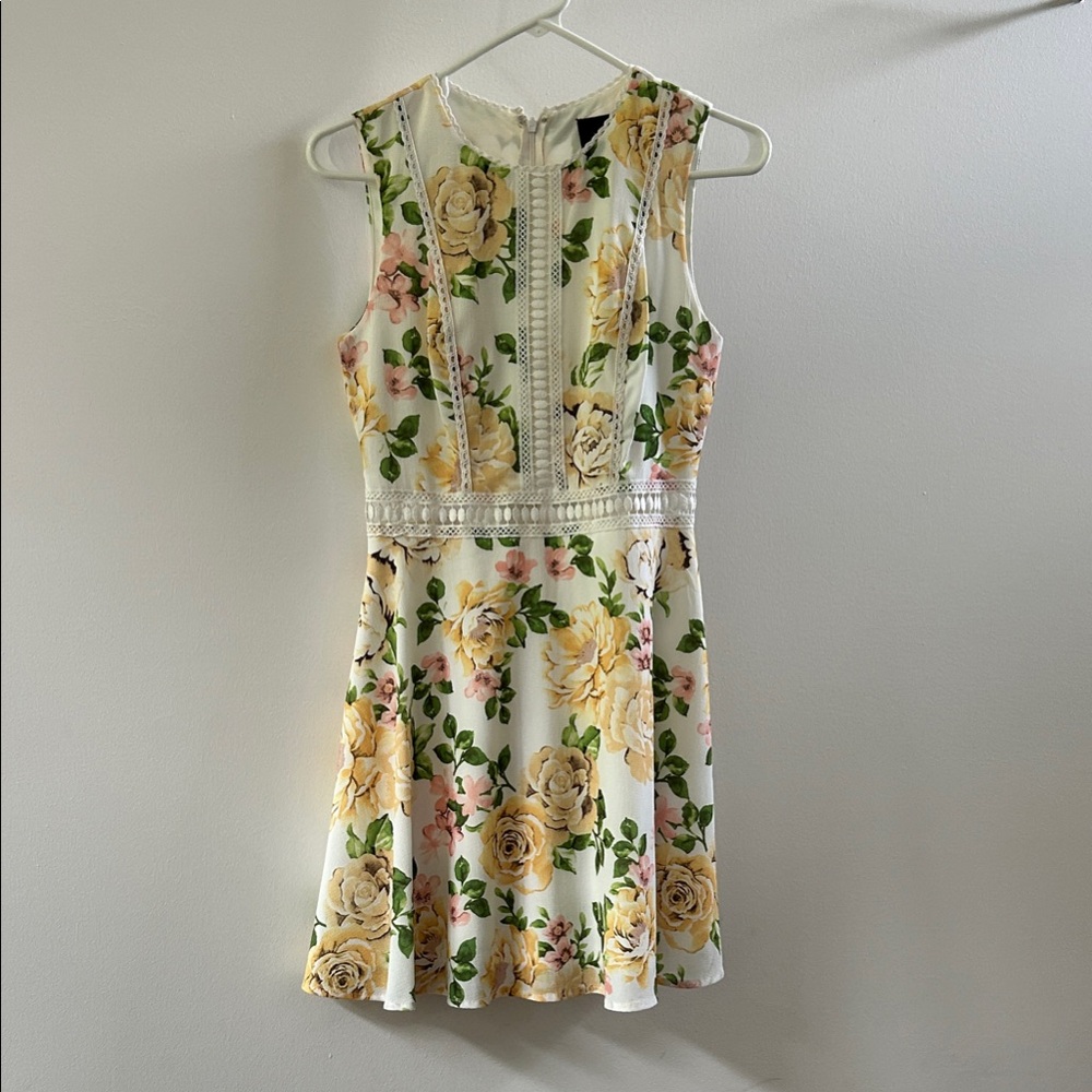 Floral Sleeveless Dress - Yellow and Pink